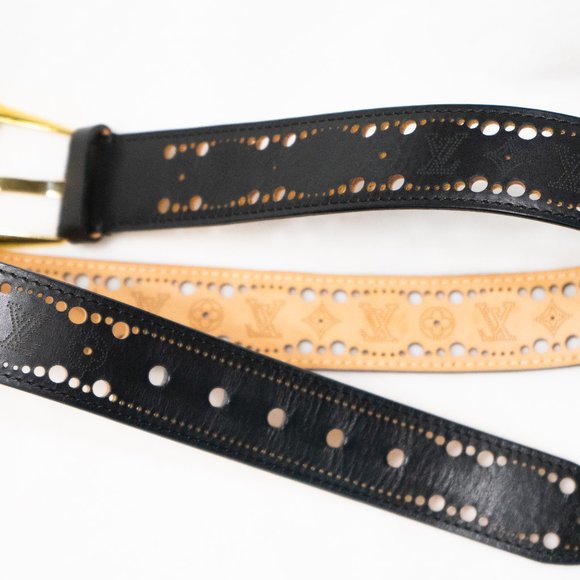 Louis Vuitton Black Perforated Leather Phoenix Belt Designer Size 90 | 36 - Picture 10 of 10